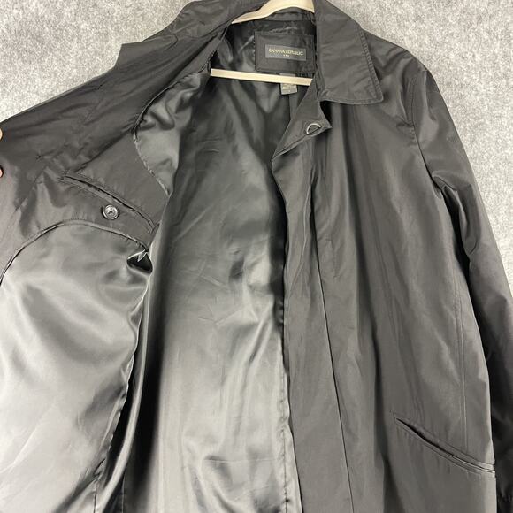 Vintage Banana Republic Factory Trench Coat Mens Large Black Water Resistant - Picture 4 of 16